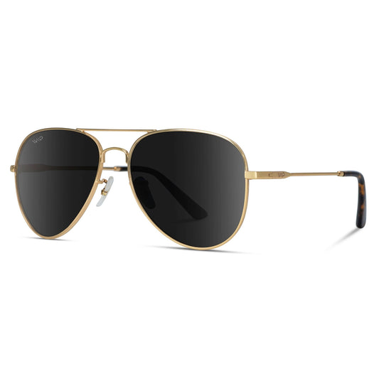 Maxwell - Full Black Polarized Classic Metal Frame Aviator Sunglasses: Gold Frame/Black Lens