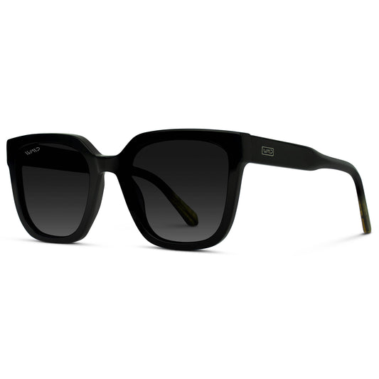 Wren - Square Oversize Polarized Sunglasses for Women: Glossy Black / Black Lens