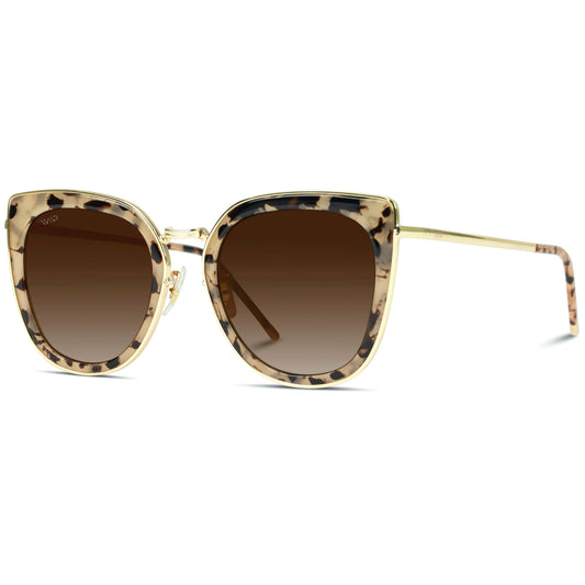 Shay Oversized Metal Frame Revo Cat Eye Sunglasses: Beige Tortoise
