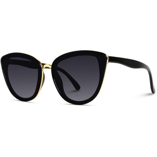Aria Full Flat Lens Mirrored Cateye Sunglasses: Black Frame/Black Lens