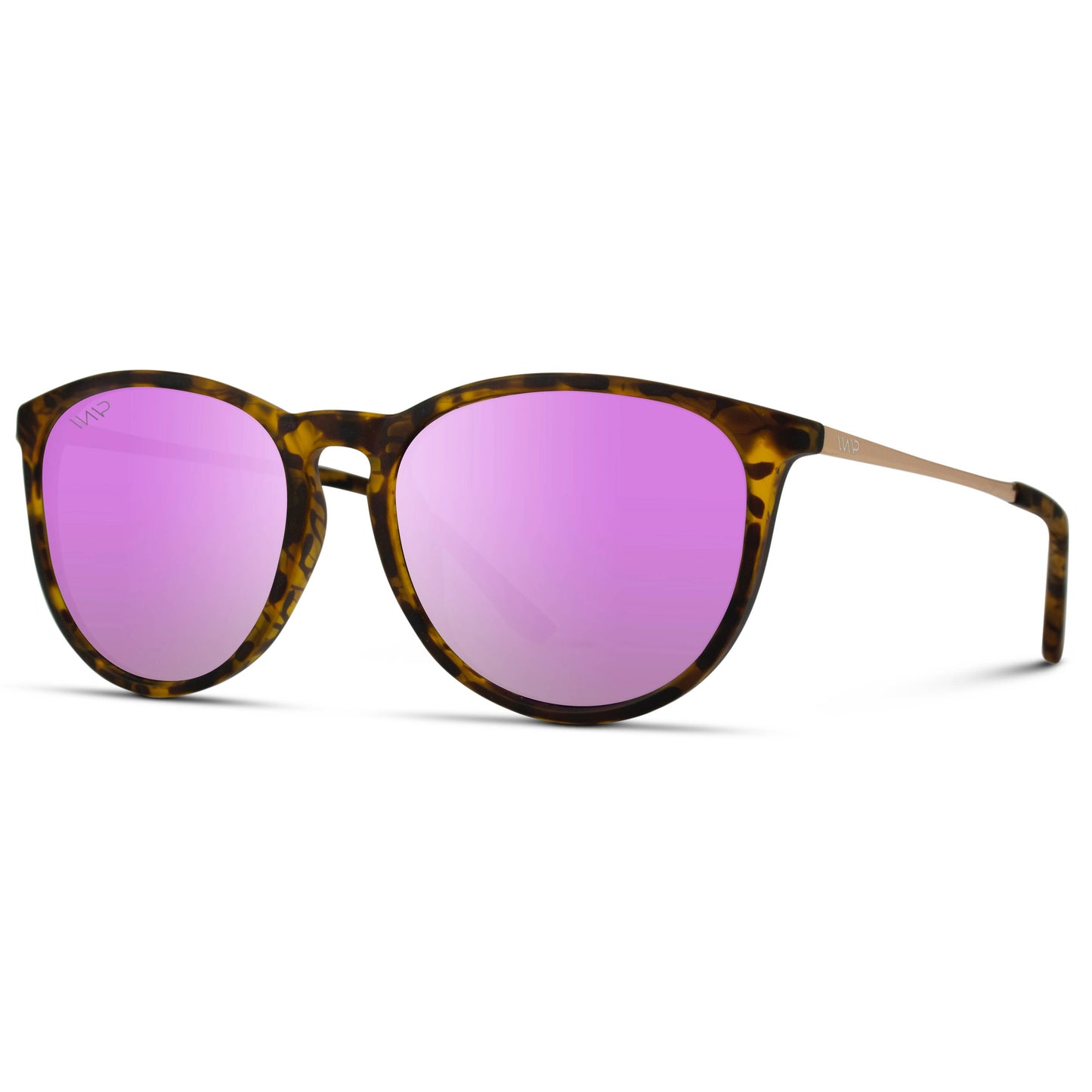Drew Round Polarized Metal Temple Sunglasses: Tortoise Frame/Brown Lens