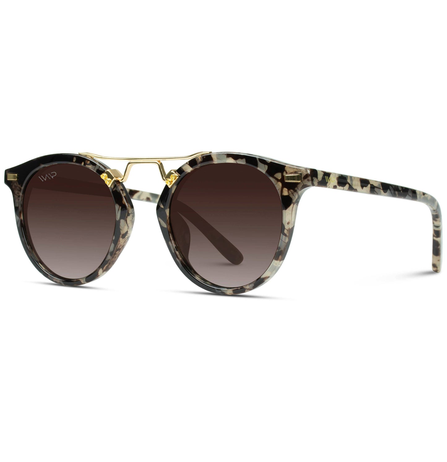 Skyler Round Polarized Modern Double Metal Bridge: Beige Tortoise Frame/Brown Lens